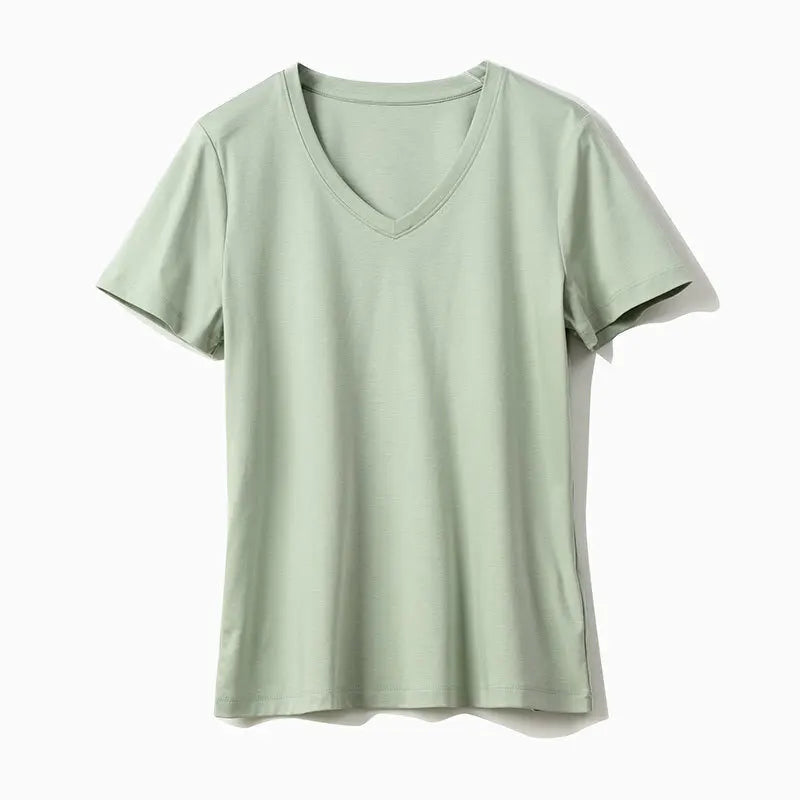 Summer Mercerized Cotton Women Silk T-shirts O Neck Short Sleeve Loose Straight T-shirts Casual Tees For Minimalist 2021