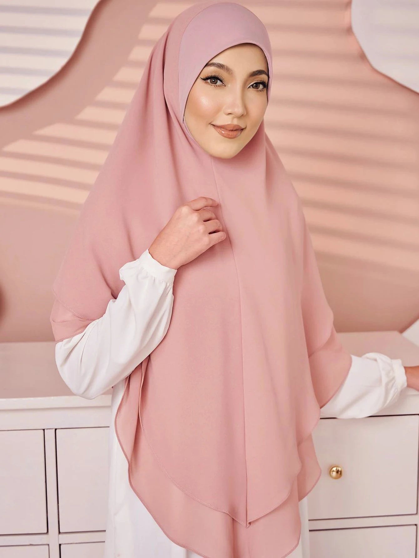 Ready to Wear Instant Hijabs Double layered Chiffon Solid Headscarf.