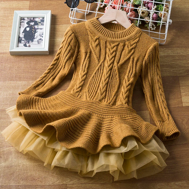 Knitted Sweater Girl's Dress for 3 to 8 Years Full Sleeve .