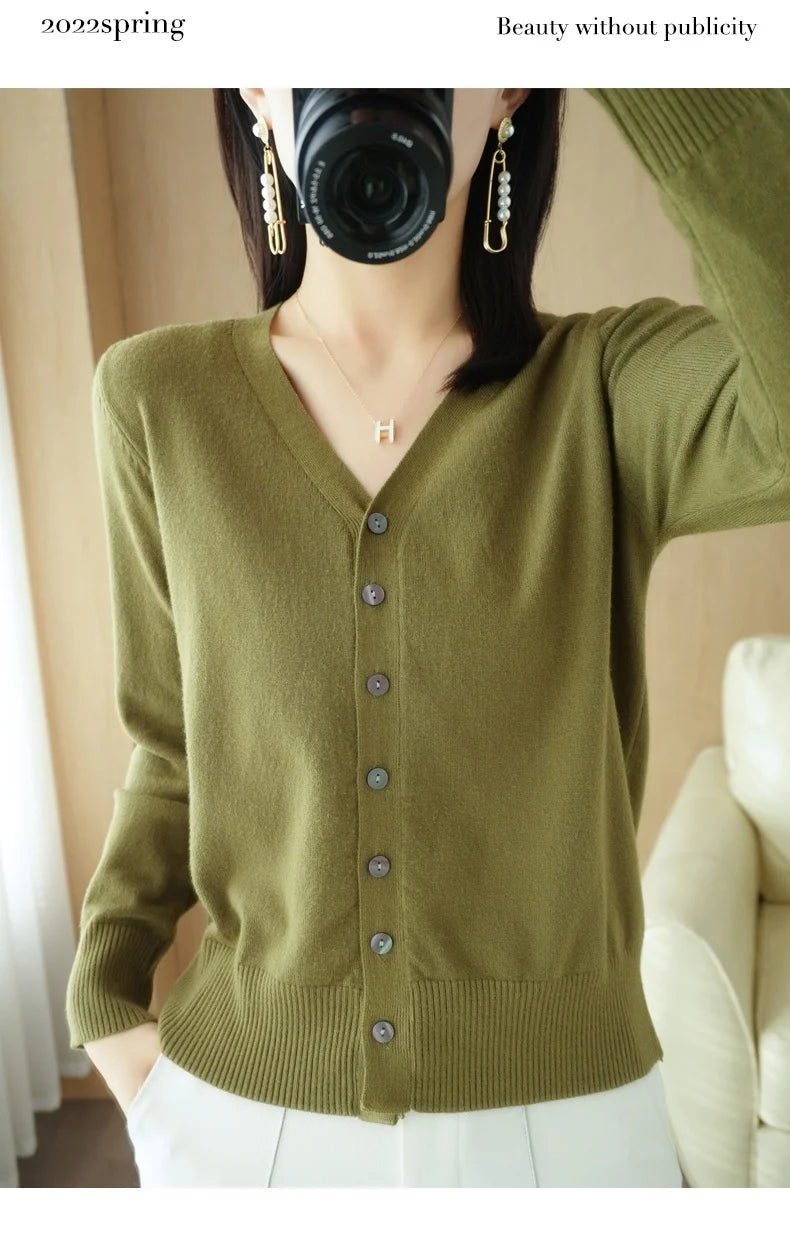 Cashmere Knit Cardigan V-Neck Solid Color Fashion High-Grade Comfortable.