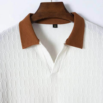 2025 Trendy Men'S polo Shirt With Color Block Design Summer Casual Lapel Shirt Knitted Jacquard Short Sleeve Versatile Shirt