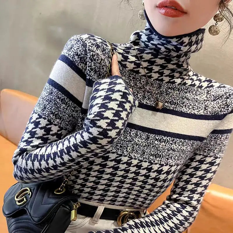 Winter Vintage Fashion Slim Turtleneck Turtleneck Women Clothing.