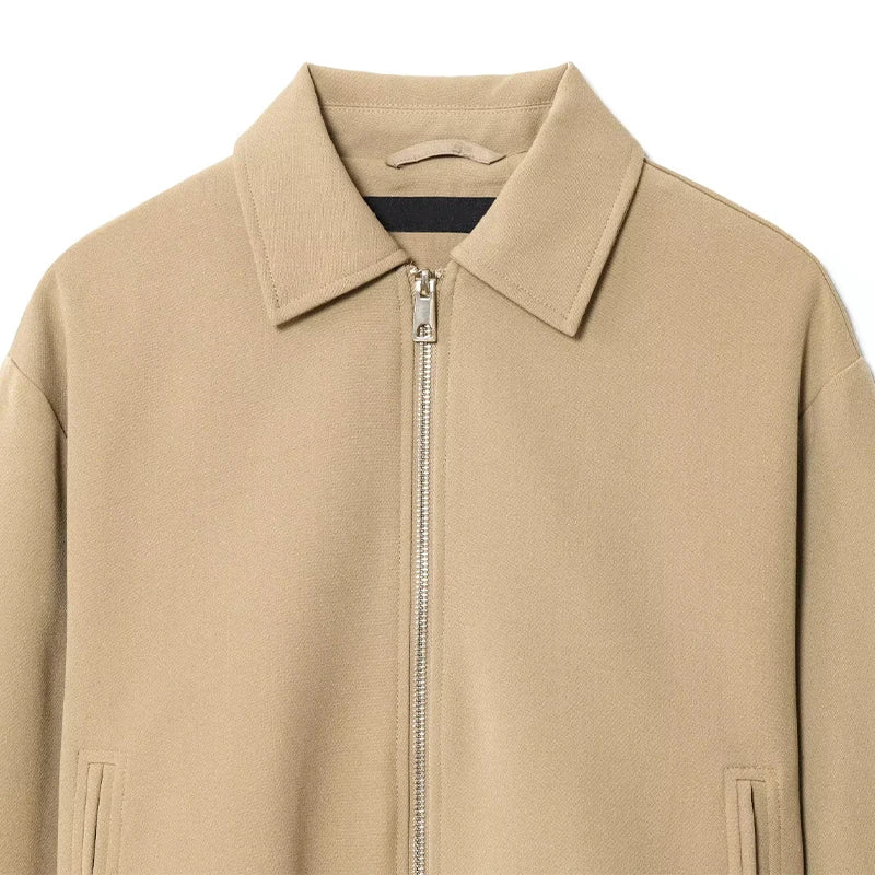 Casual Solid Zipper Lapel Short Jacket Women Long Sleeve .