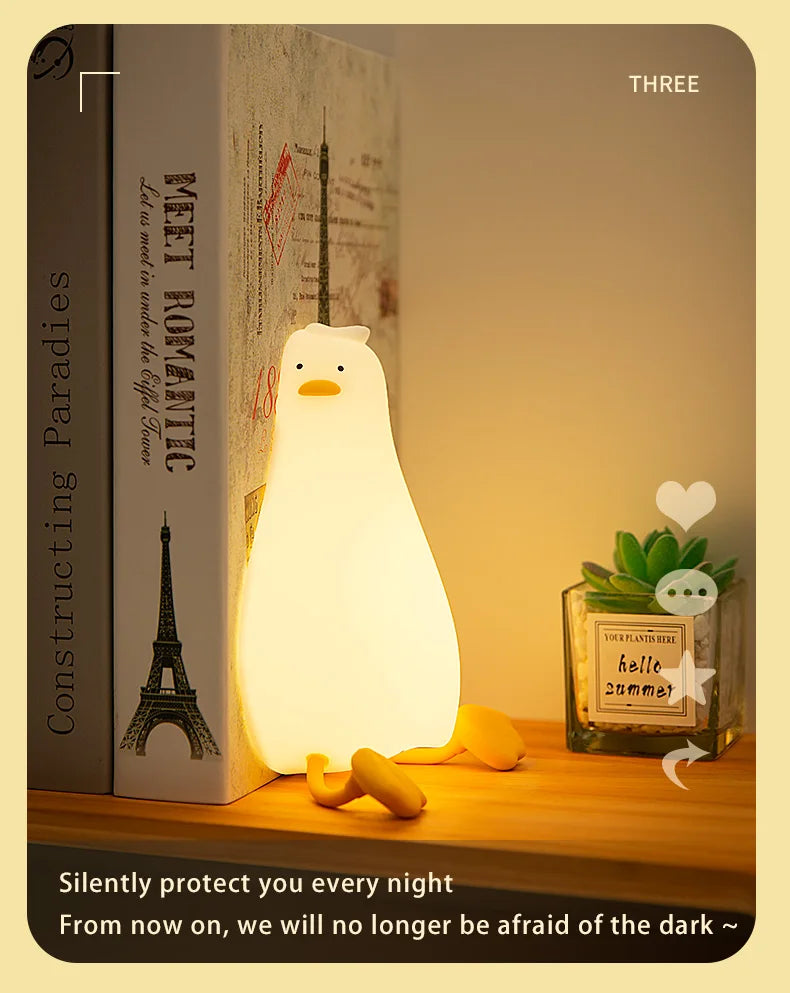 LED Cute Duck Nightlight USB Rechargeable Night Lamp Touch Sensor.