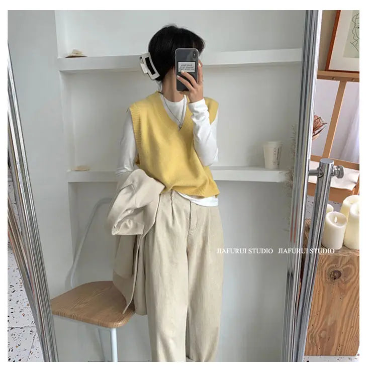 Sleeveless Knitted Sweater Vests Women Casual Solid Loose Outerwear .