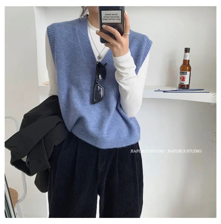 Sleeveless Knitted Sweater Vests Women Casual Solid Loose Outerwear .