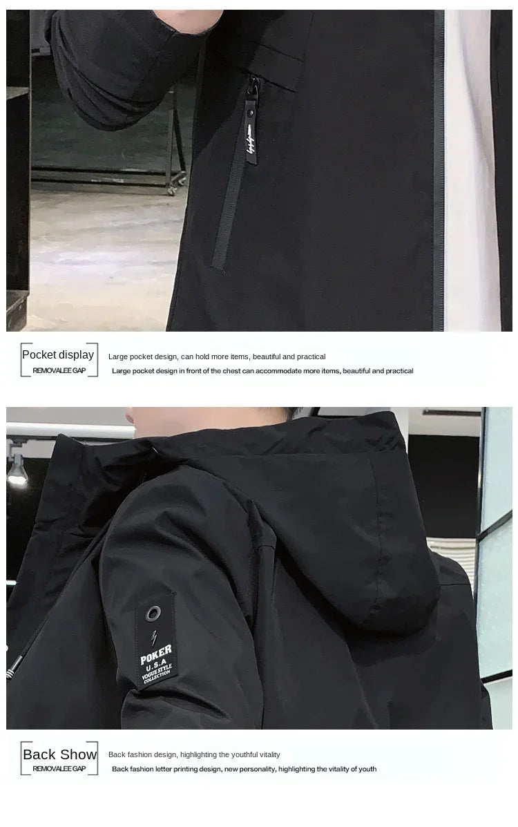 Fashion Solid Color Hooded Large Size Jacket Men's Casual.