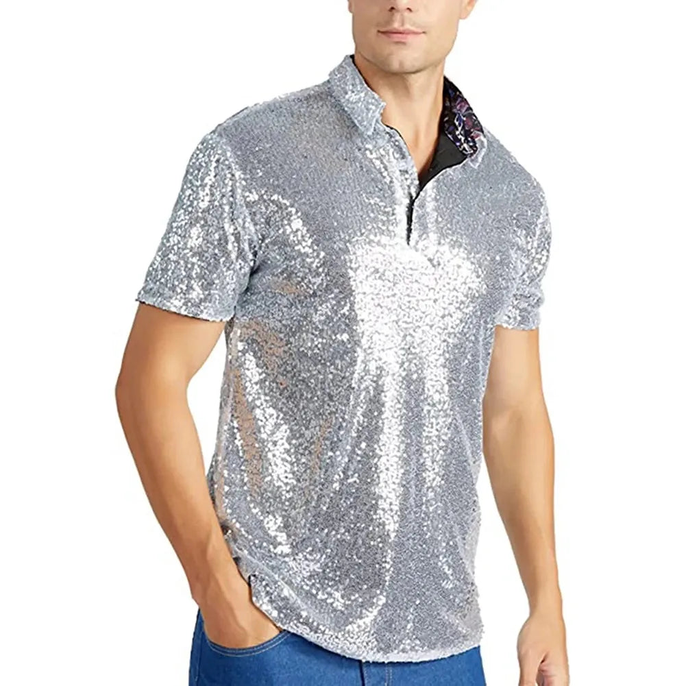 Mens  Short Sleeve T Shirt Fashion Disco Party Stage Costume.