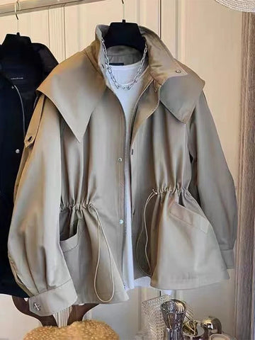 Autumn Trench Coat Women Vintage Hooded Jackets.