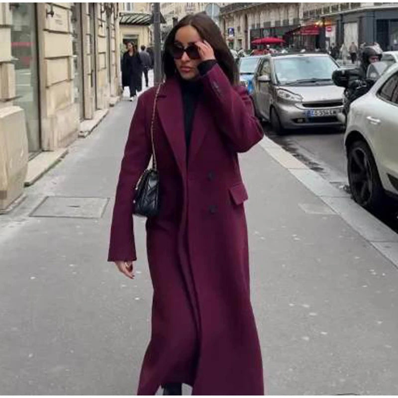 Faux Fur Long Jackets Women Casual Loose Lapel Double Breasted.