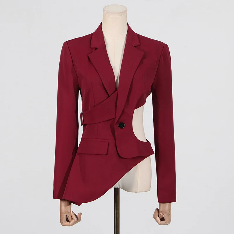 VGH Solid Hollow Out Casual Irregular Blazers For Women .