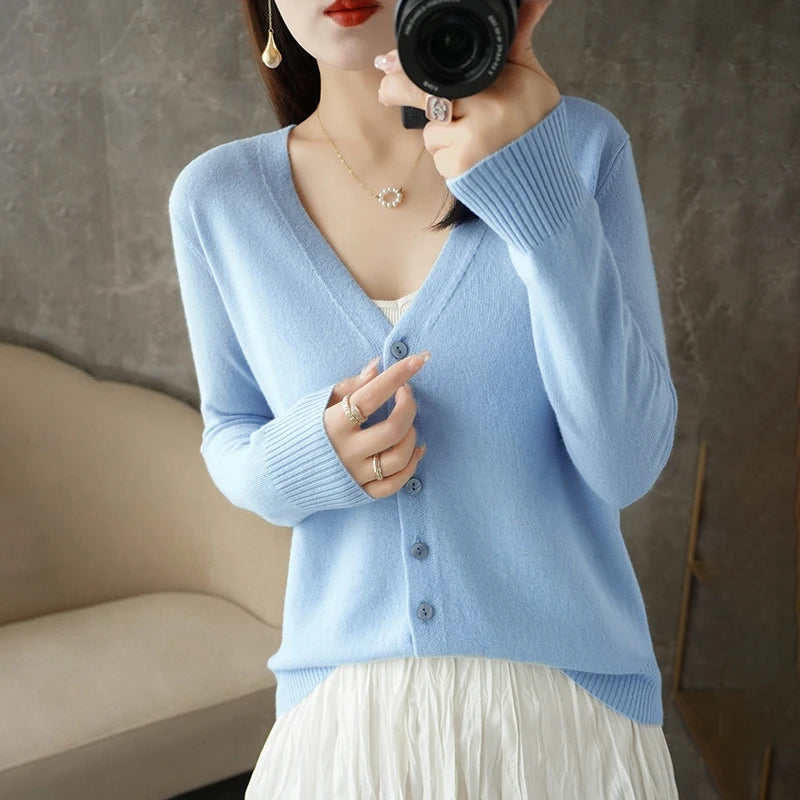 New V-Neck Temperament Small Fragrant Wind Women Loose Sweater .