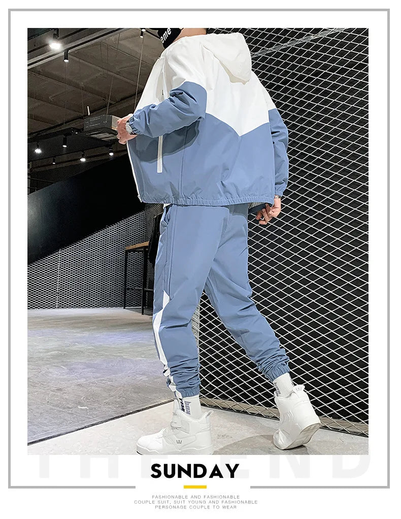 Spring Autumn Men Tracksuit Casual Set Mens Joggers Hooded Sportswear Jackets Pants 2 Piece Sets Hip Hop Running Sports Suit