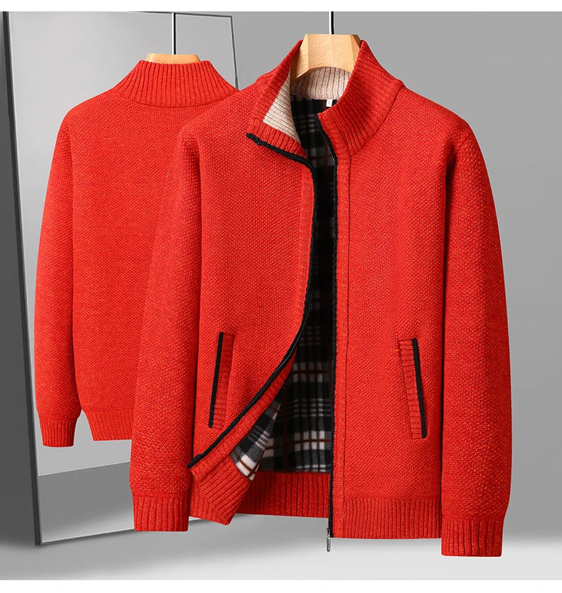 Men's Knitted Cardigan Jacket Autumn Winter Plush Sweater Men's.