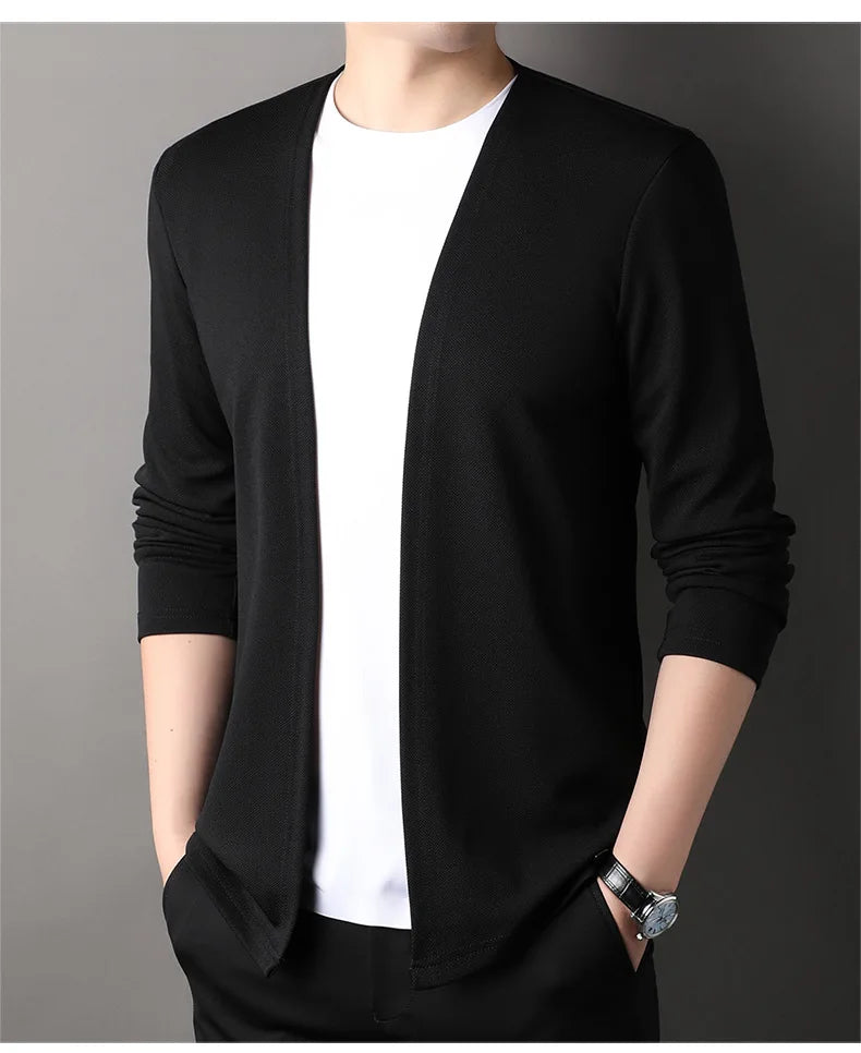 Spring Autumn Knit Cardigan Men Fashion Solid Color Stand.