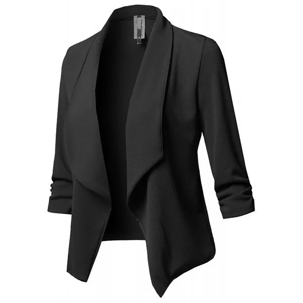 Women Solid Folds PU Leather  Black Blouse Tops.
