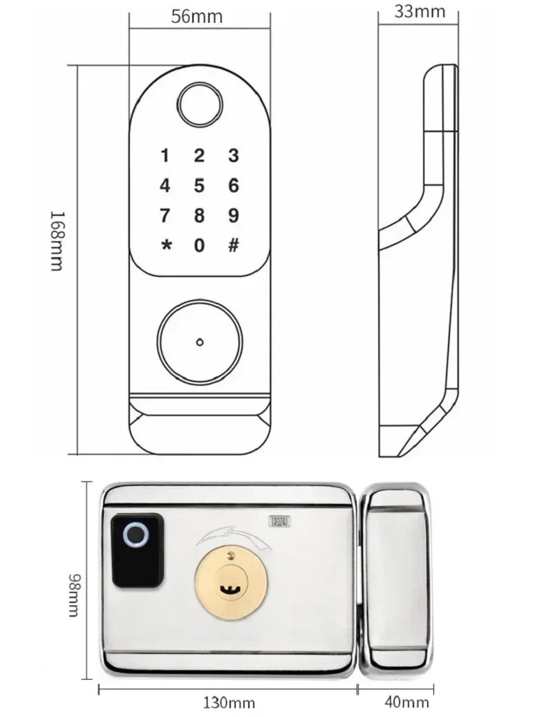 TUYA WIFI Smart Door Locks Fingerprint Lock Outdoor Waterproof Gate Locks .