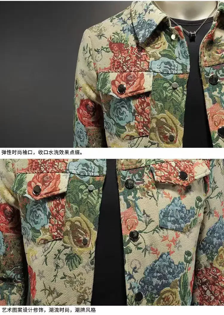 spring new arrival coat male high quality casual flower pattern jacket .
