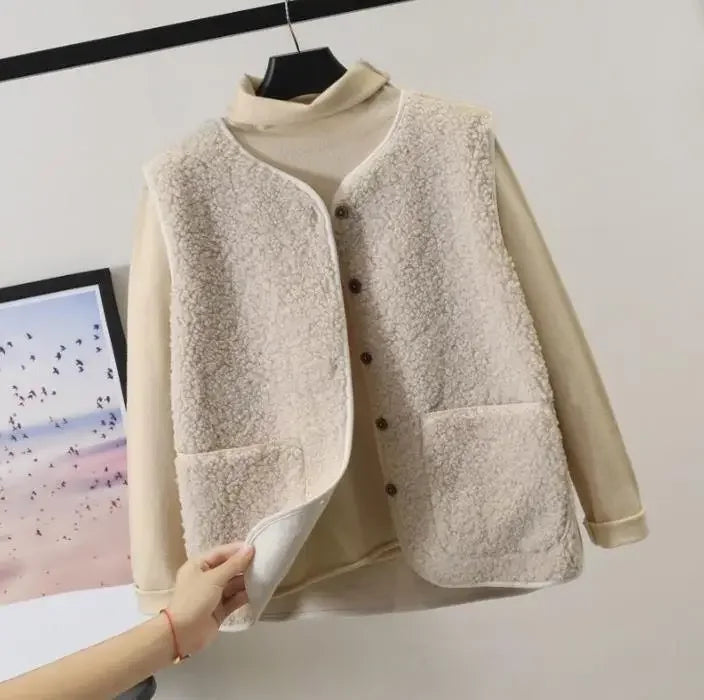 Vests New Spring Autumn Women Button Waistcoat Lamb Hairs .