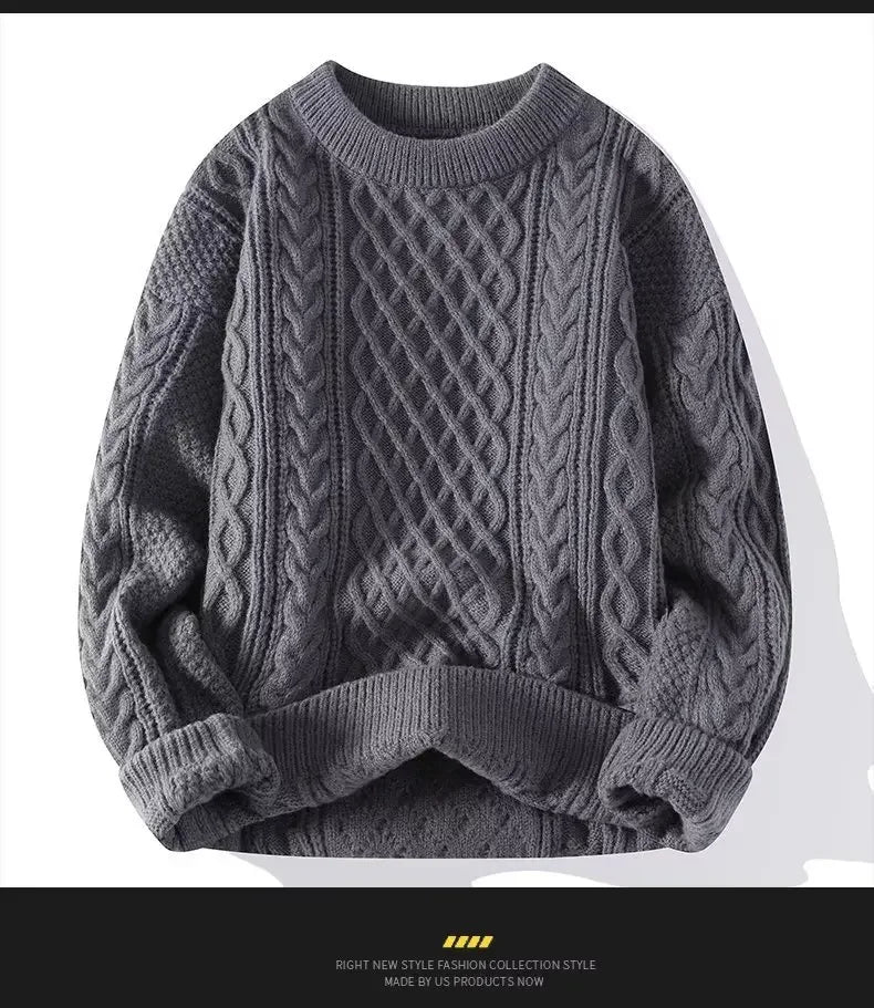 Trendy Knitted Sweater For Men Casual Round Neck Warm Inner Loose.
