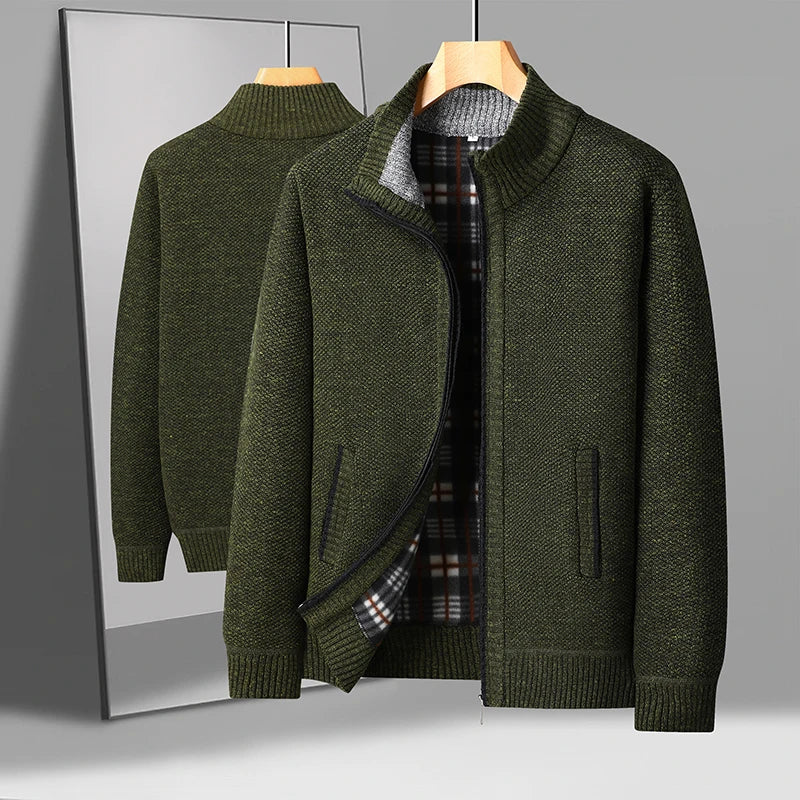 Men's Knitted Cardigan Jacket Autumn Winter Plush Sweater Men's.