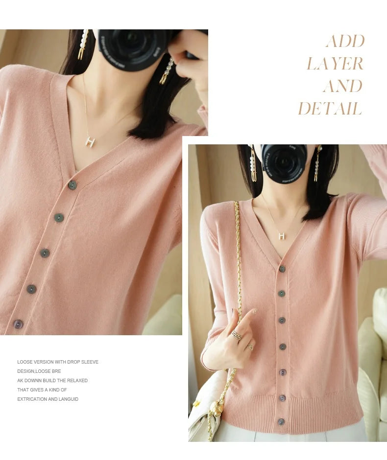 Cashmere Knit Cardigan V-Neck Solid Color Fashion High-Grade Comfortable.
