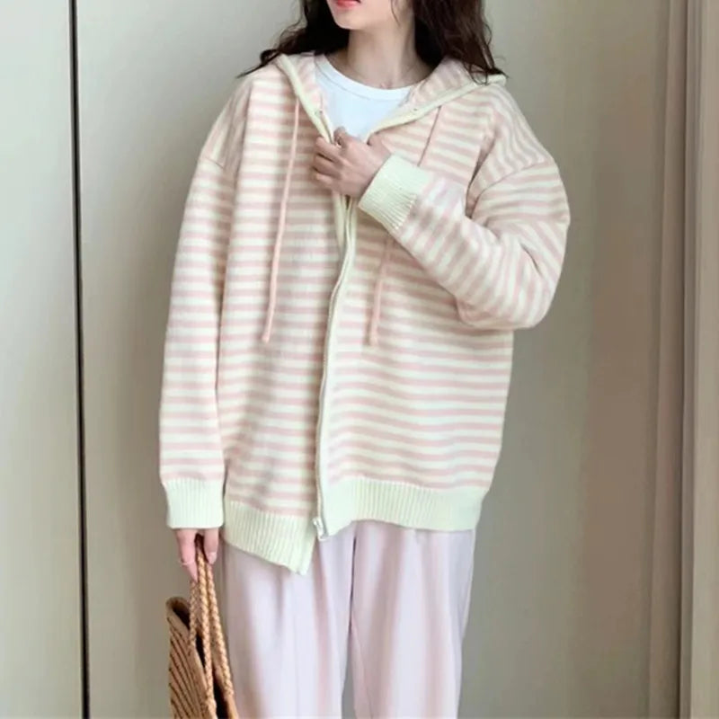 Striped Knit Cardigan Autumn and Winter New Loose Sweet.