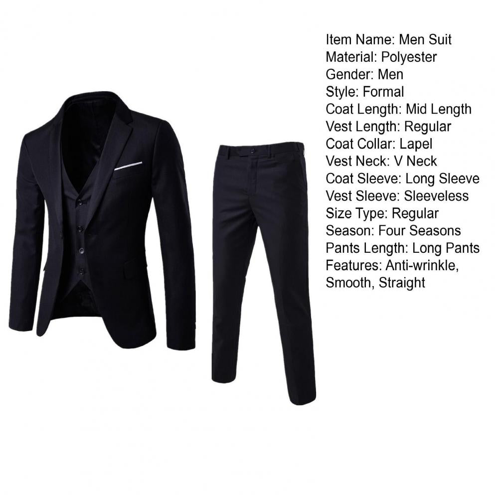 Men Three-piece Suit Men's Formal Business Style Slim Fit Wedding Suit Set .