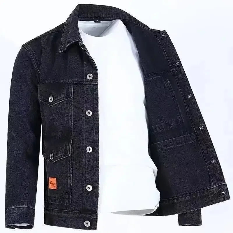 New Men's Denim Cargo Jacket Loose Vintage Fashion Casual Cardigan.