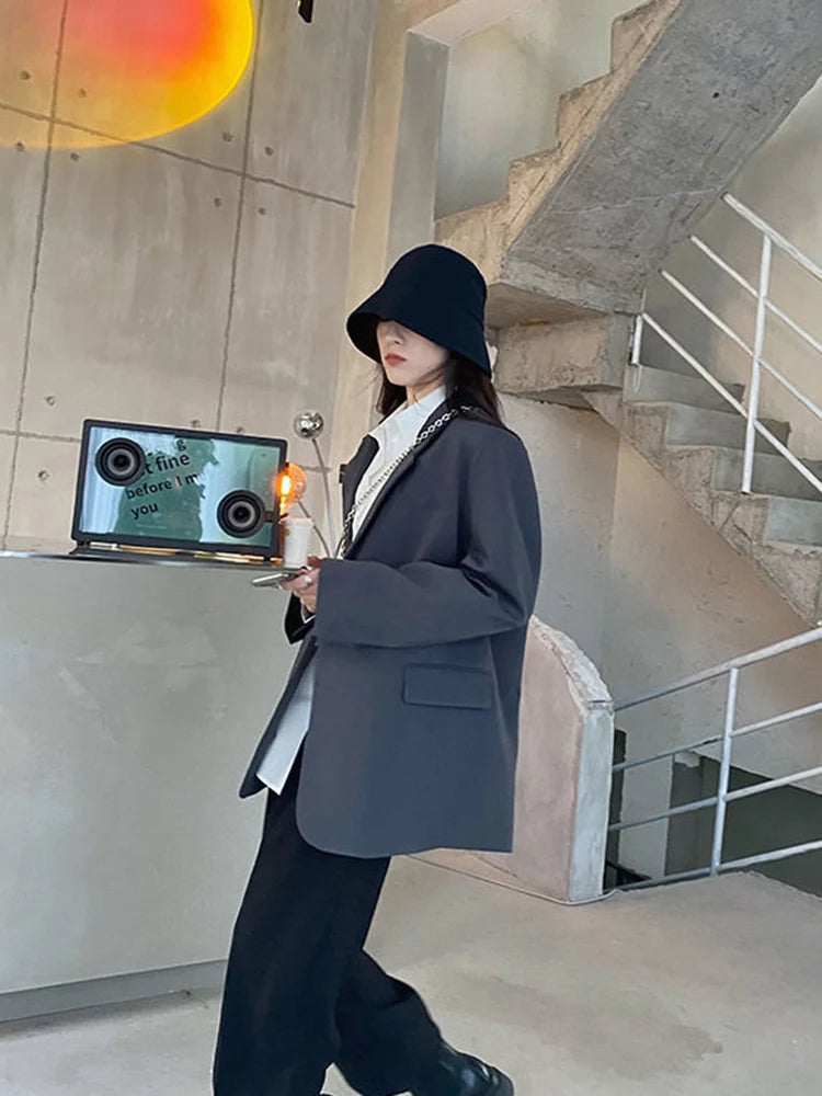 Jmprs Harajuku Grey Blazer Coat Women Korean .