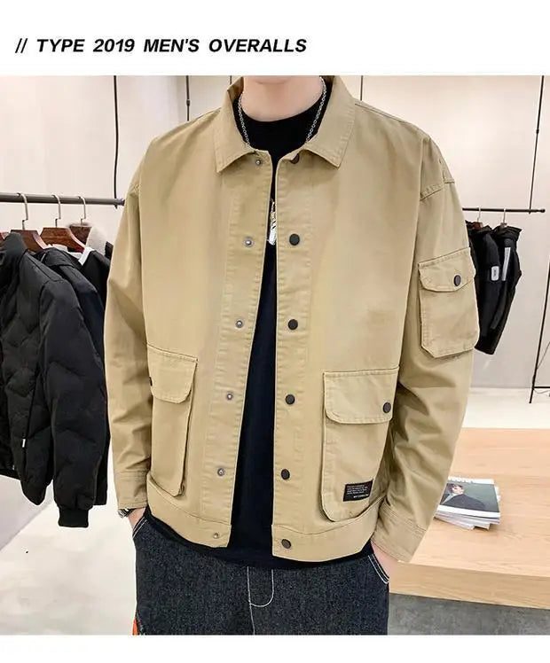 Men's Casual Jacket Spring Autumn Button Lapel Work Coat .