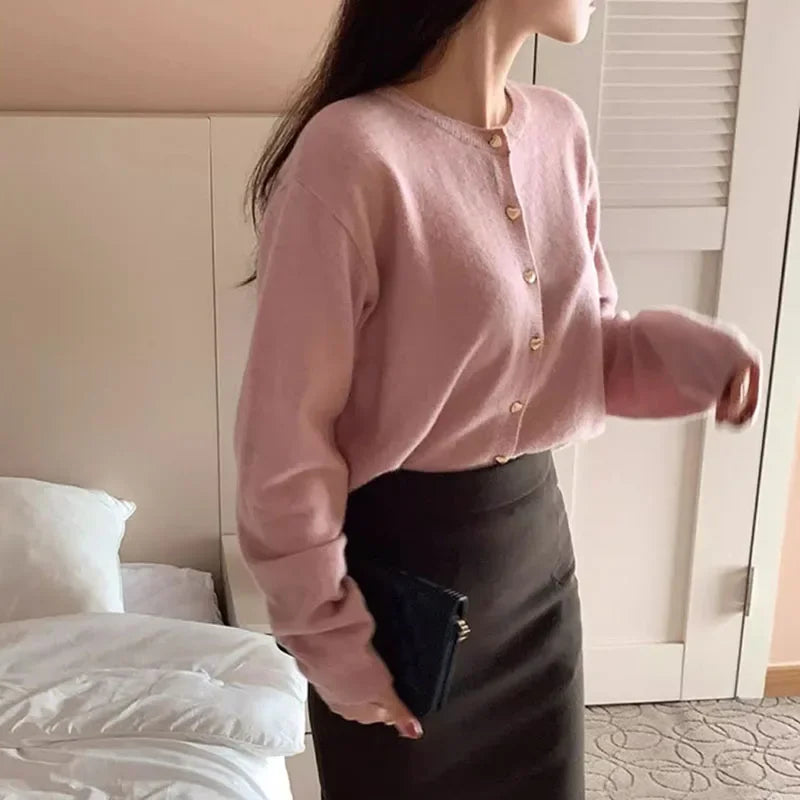 Women Cardigans Sweater  Autumn Winter O-Neck Long Sleeve.