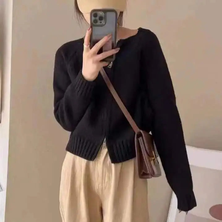 Gray Short Sweater Coat Women Clothing Autumn Winter New Loose .