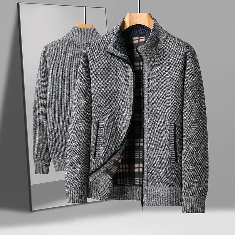 Men's Knitted Cardigan Jacket Autumn Winter Plush Sweater Men's.