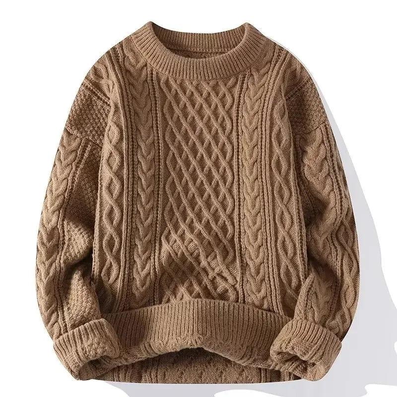 Trendy Knitted Sweater For Men Casual Round Neck Warm Inner Loose.