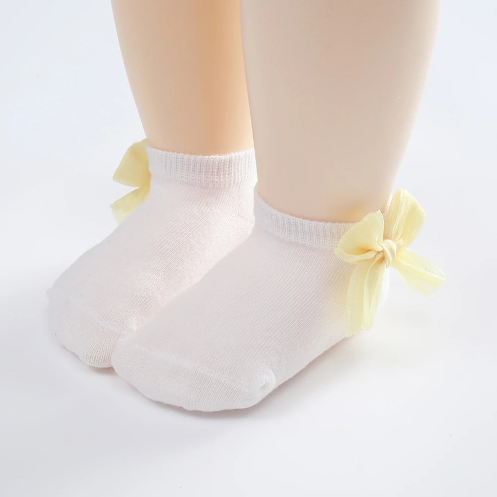 3 Pairs/lot Kids Girls Socks Cotton Children's Anti-slip Boat Socks For Girl Solid Color Bow Kid Sock Four Season 0-5Y