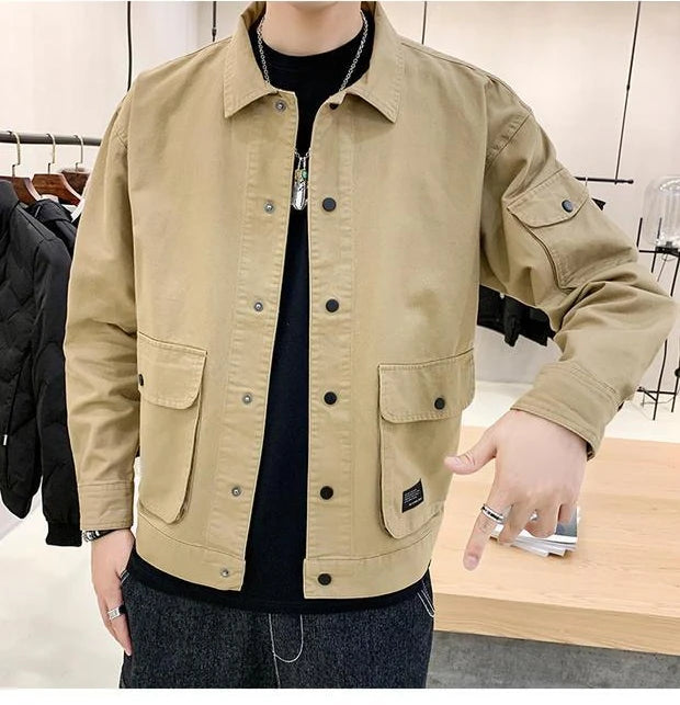 Men's Casual Jacket Spring Autumn Button Lapel Work Coat .