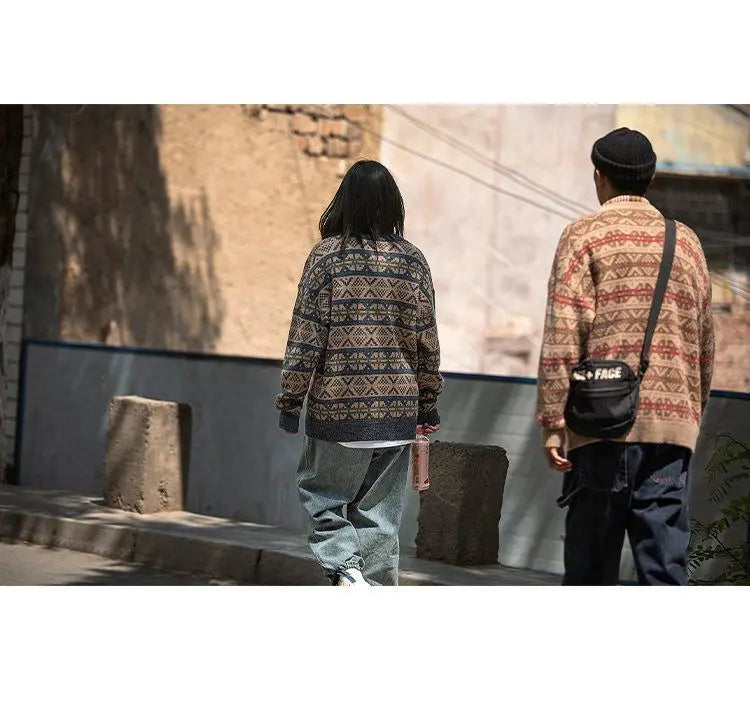 Japanese Style Knitted Sweater Couple Vintage Pullovers Causal Loose High Street Knitwears Men Jumpers Male Clothes
