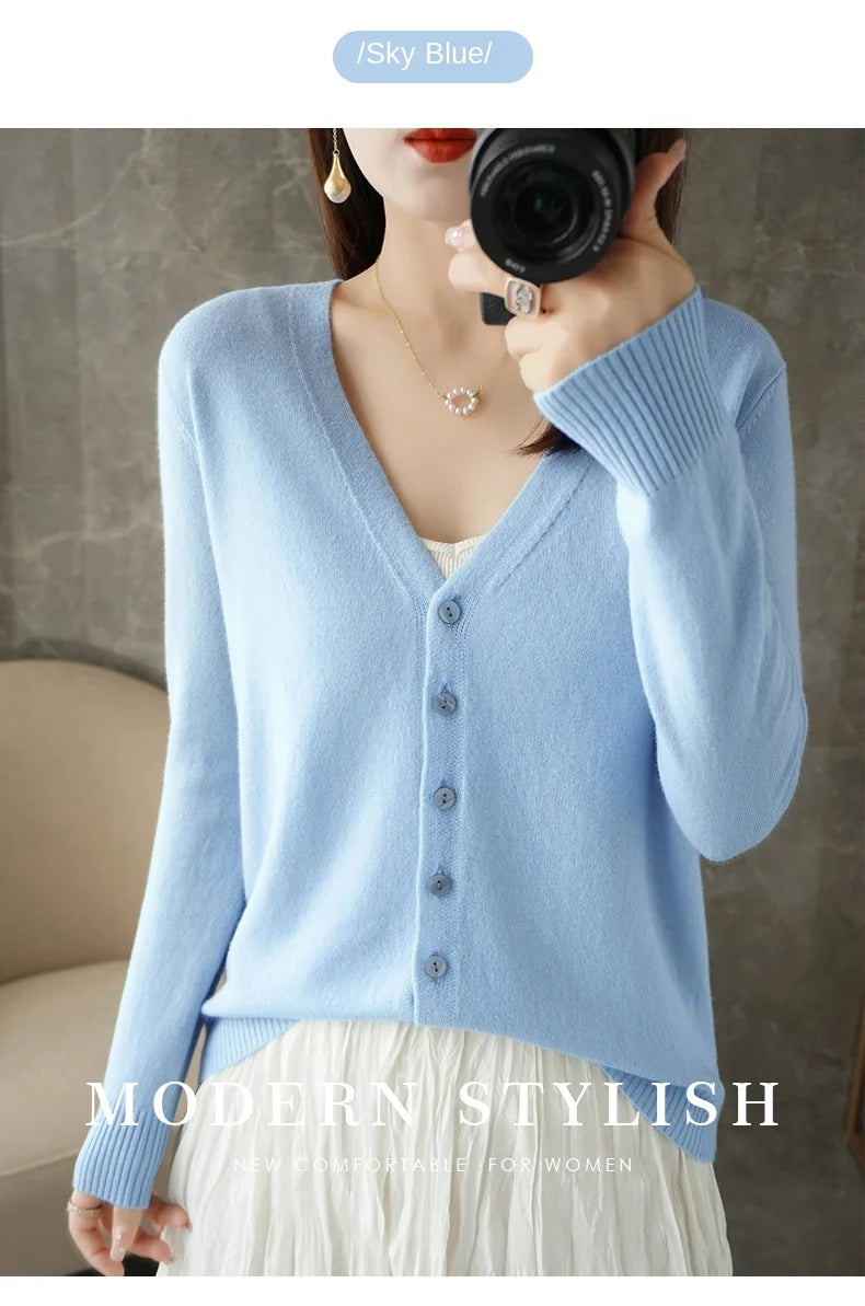 New V-Neck Temperament Small Fragrant Wind Women Loose Sweater .