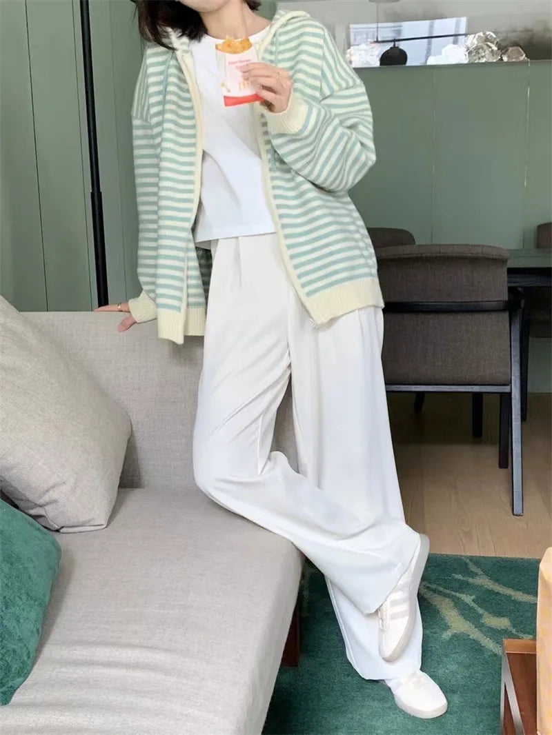 Striped Knit Cardigan Autumn and Winter New Loose Sweet.