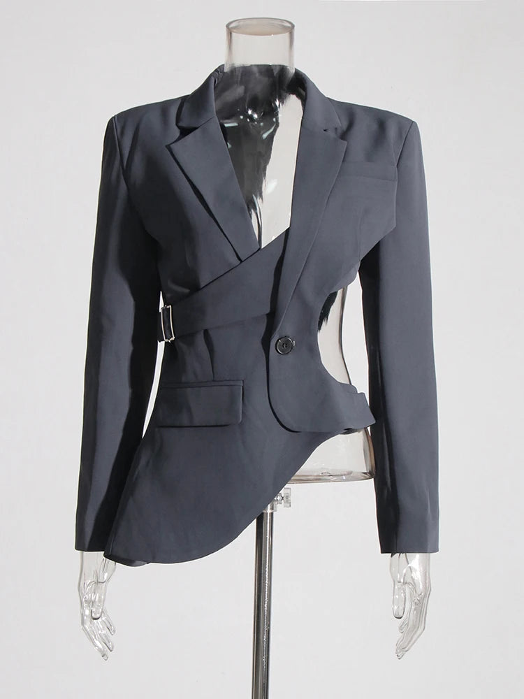 VGH Solid Hollow Out Casual Irregular Blazers For Women .