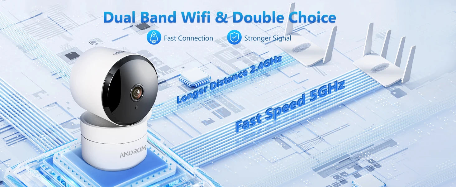 AMOROM 2K Indoor Camera 5/2.4G Wi-Fi Home Night Vision Security Camera.