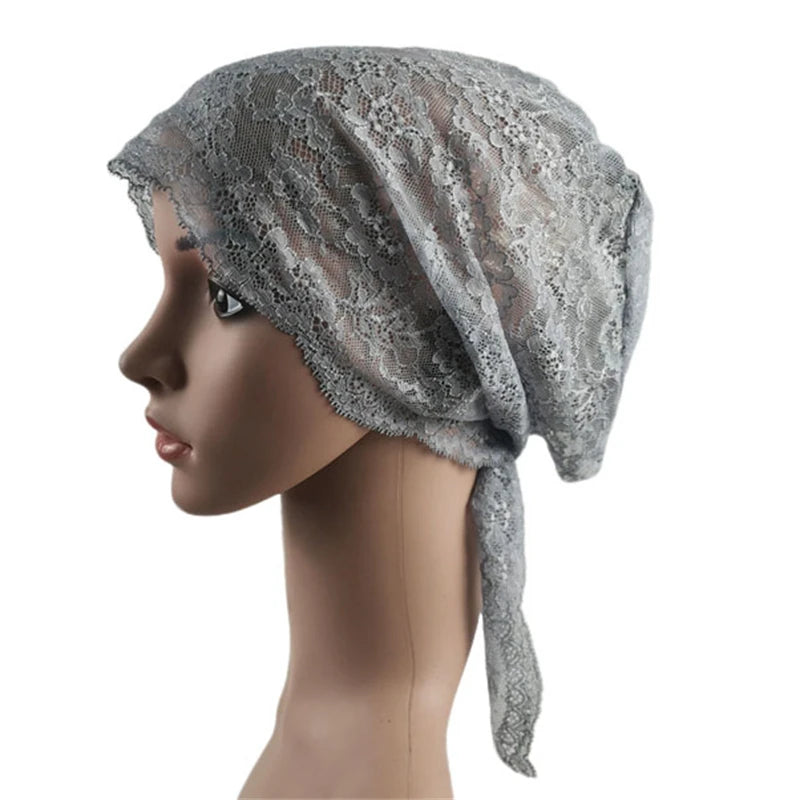 Muslim Women Head Scarf Lace Flower Underscarf Elastic Hijab  Cover Headwrap Chemo Cap Islam Headband Bonnet Turbante Mujer