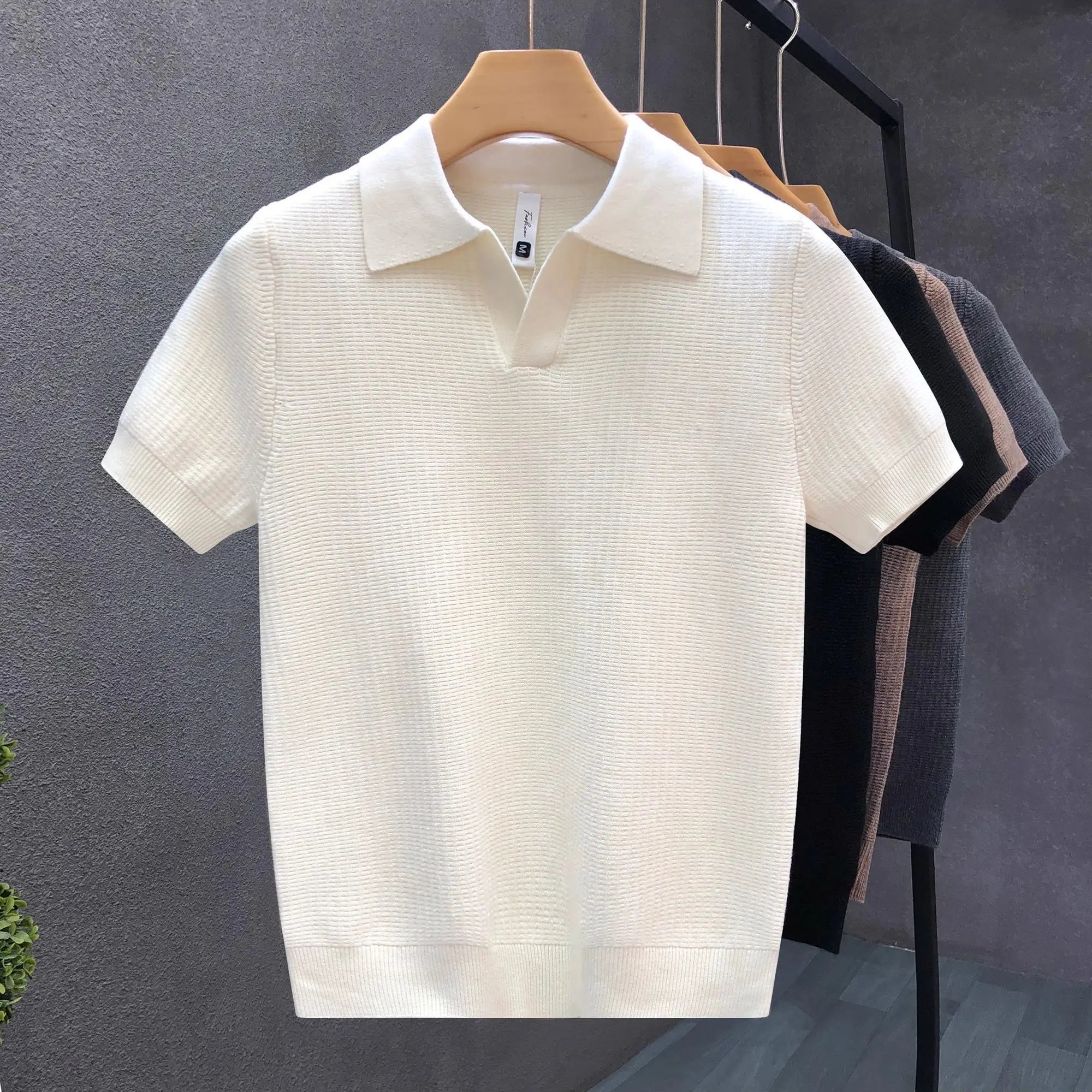 Men's Polo Shirt, Korean Style Slim Fit Collar Solid Color Casual Thin Sleeve Trendy Knit Top