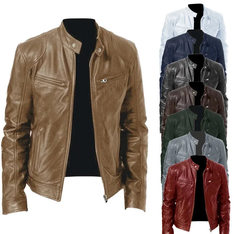 Mens Leather Jacket Autumn Winter Business Gentleman.