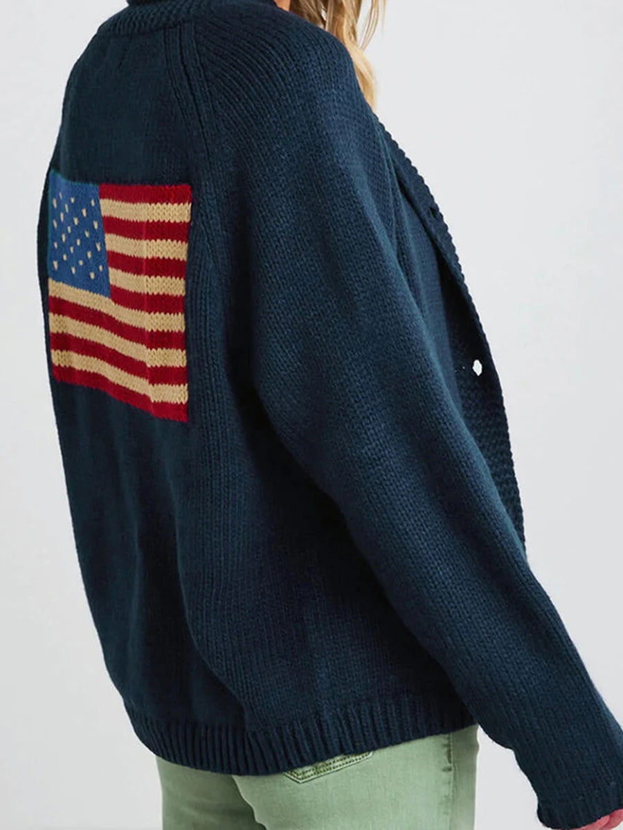 Fashion Women American Flag Cardigan Sweaters .