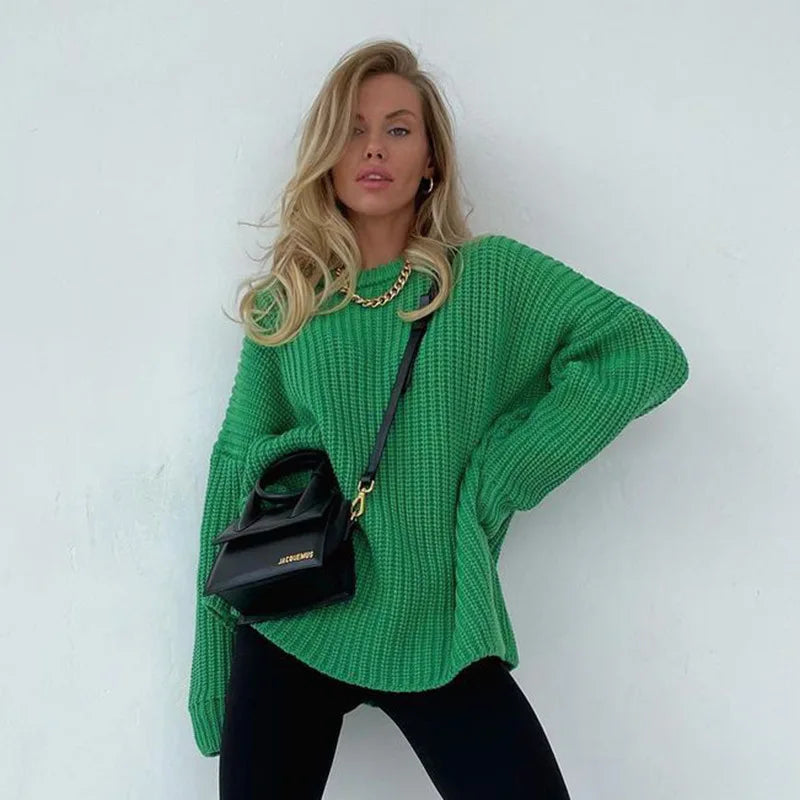 Casual O-neck Long Sleeve Sweater Blouse Office Lady .