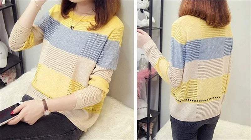 Sweater Women Purple Striped Stripes Pullover Thin Knitting .