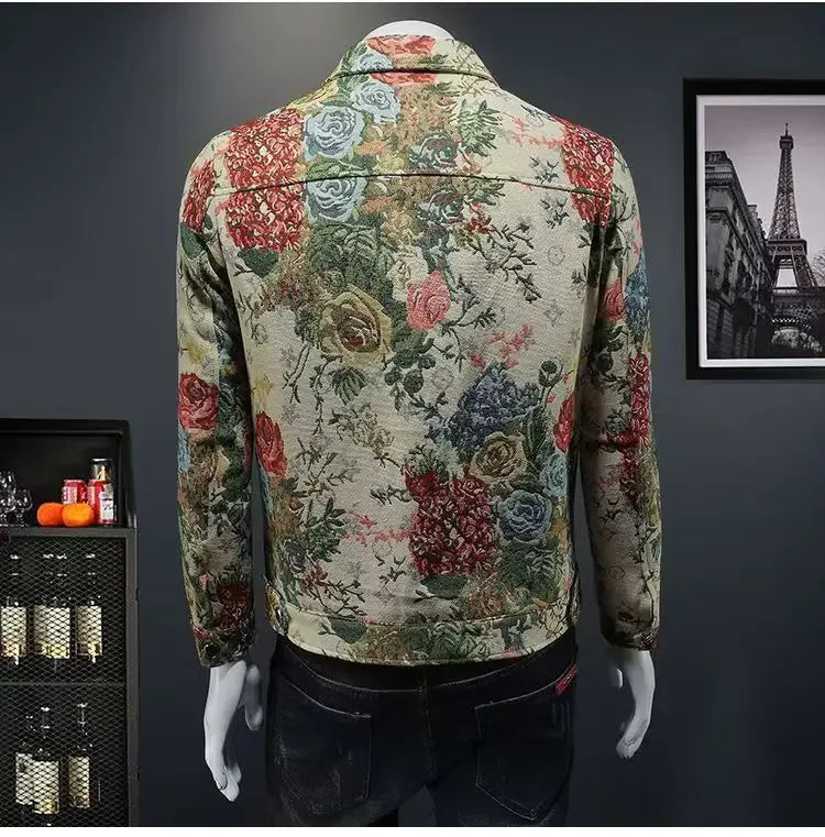 spring new arrival coat male high quality casual flower pattern jacket .
