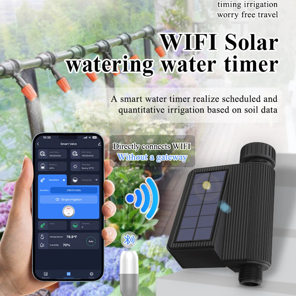 Tuya Smart Wifi Watering Timer Solar Energy Sprinkler Drip Irrigation System.